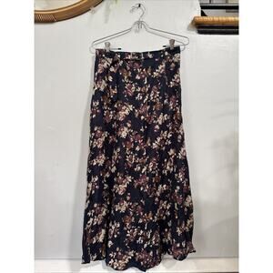 VTG Womens Floral Button Front Maxi Skirt M Y2K Grunge Dark Cottage Belted New